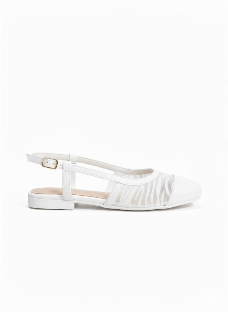 لايف ستيلاش  سابوه مسطح من الجلد مربع BF-803 - ابيض - Image 3